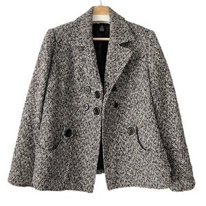 Carole Little Double Breasted Wool Blend Blazer Jacket Black‎ Ivory Multi M